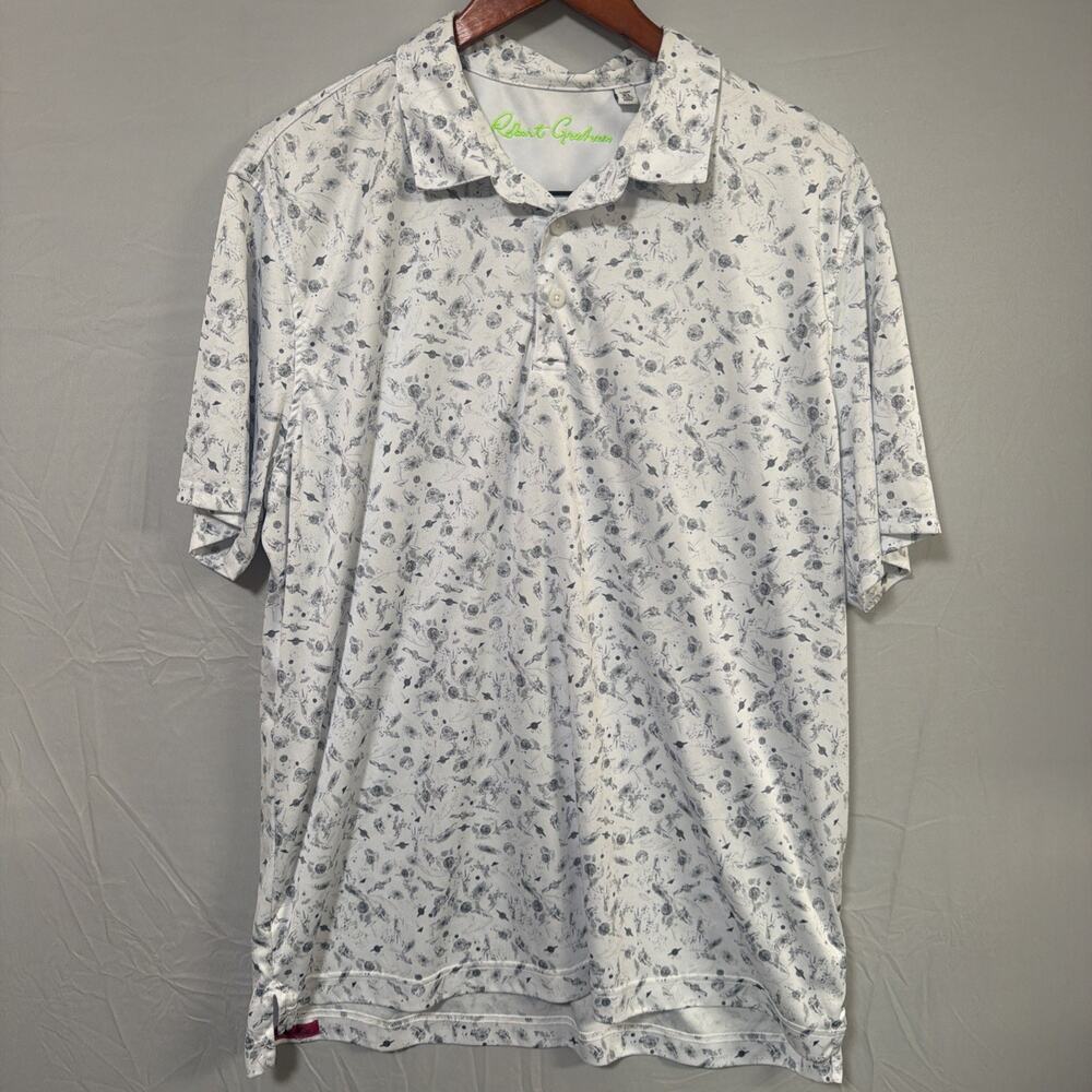 Robert Graham Polo Shirt XL White Galaxy Skull Golf Clubs Classic Fit